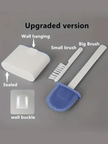 Brosse de toilette, brosse de salle de bain en silicone pour un nettoyage sans angle mort, brosse de nettoyage multifonctionnelle avec rangement mural, ensemble d'outils de nettoyage de salle de bain