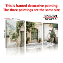 3件套波西米亚风墙饰套装，绿色马略卡风格门挂海报，橄榄树和花卉植物主题墙画，简约家居装饰，适用于客厅、卧室、浴室、厨房、办公室，帆布材质（可选画框）