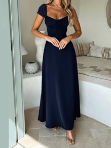 WOWDARK Women Autumn Split Short Sleeve Dress