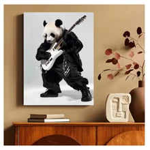 1pc Frameless Fun Animal Playing Guitar Posters Fashion Fox Bear Vintage Painting Printed Canvas Wall Arts Modern Living Room Bedroom Dormitory Bar Club Wall Decoration Home Decoration