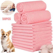 50pcs Super Absorbent Dog Cat Disposable Diaper Thick Deodorant Puppy Pet Urine Diaper Pad Water Absorption Breathable Pet Mat (Pink) - 粉色 - 查看 2
