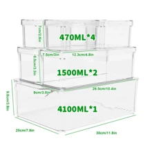 7/10PS Fridge Box Holder Kitchen Clear Organiser Cupboard Food Storage Container Stackable With Lid Set - Transparent - 7PCS - View 1