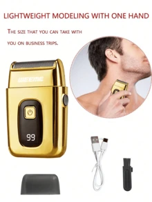 WEEME 男士不锈钢电动剃须刀，USB 充电锂电池，快速充电，LED 显示屏，不可水洗，≤36V，电池寿命 > 60 分钟，适合旅行和随时使用。