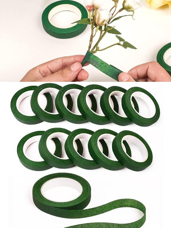 5pcs/1pc Green Floral Stem Wrap Tape, Artificial Flower Self-Adhesive Floral Tapes, Florist Green Ribbon, DIY Wedding Flower Supply, For Bouquet Stem Wrap And Floral Crafts, Wedding Bouquet