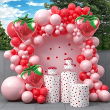 128 Teile Set, Erdbeeren Party Deko Ballon Girlande Bogen Set, rot, hellrosa, orange Ballons, Erdbeeren Folienballon, geeignet für Erdbeeren Geburtstags-, Hochzeits-, Jubiläums- oder Verlobungsparty