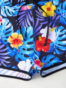 Conjunto de Bañador de Dos Piezas para Mujer, El set incluye tapones para los oídos y pinza para la nariz,Short de Baño de Tiro Bajo y Blusa de Manga Larga para Sol, Traje de Baño Bikini para Mujer,Estampado de Árboles Tropicales en Verde, Conjunto Sexy y Moderno de Playa para Vacaciones de Verano ,Ideal para Vacaciones en la Playa o Fiestas en Barco, Incluye Protección Solar - Azul - Ver 6