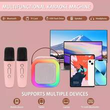 Altavoz Bluetooth Portátil, Bocina Máquina Karaoke Micrófono|Bocina Bluetooth Karaoke Potente Portátil con 2 Micrófonos | 4H Duración, Ideal Fiestas y Viajes - Rosa - Ver 6