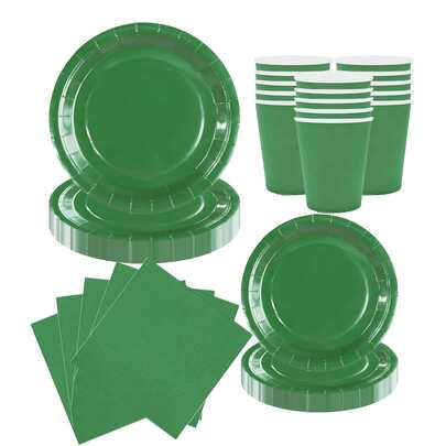 10pcs/20pcs/50pcs Solid Green Theme Disposable Tableware Set, Suitable For Wedding, Anniversary, Reveal, Birthday Party, Deep Green Theme, Dance Party, And Other Celebrations And Parties