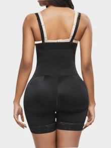 1 قطعة بدلة كاملة مضغوطة لتشكيل الجسم مقاس كبير ذات خصر مرتفع، شكل الجسم، تحكم في البطن، شورت مدرب الخصر، جردل - الأسود - مشاهدة 2