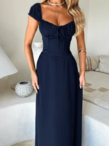 WOWDARK Women Autumn Split Short Sleeve Dress