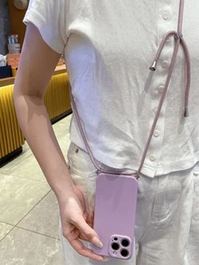 Keychain,Lanyard 1pc Purple Square Phone Case With Rope, Anti-Drop, Compatible With Apple/Compatible With Redmi/Compatible With VIVO/Compatible With OPPO,International Version, Not The Domestic Version - Purple - View 5