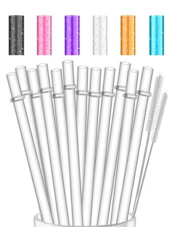 24 piezas Pajitas reutilizables de plástico grueso transparente con cepillo de limpieza, perfectas para vasos de 16 onzas y 30 onzas, ideales como regalo para fiestas y ocasiones especiales