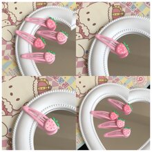 4pcs/Set Women Elegant Minimalist Strawberry Hair Clips, Suitable For Everyday Bangs And Hair Styling Claw Clips Hair Claws Hair Barrettes, School Stuff, Pink Hair Clips, Cute Accessories
