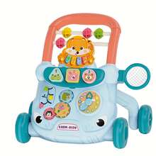 1 盒婴儿学步车（粉色/蓝色）带动物音乐盒，婴儿学步车带水杯，适合 18 个月以上男孩和女孩的幼儿步行助手，带有教育游戏和学习面板，推拉式学步车，适合作为礼物和家用玩具，需要 2 节 1.7V AAA 电池（不包括）