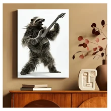1pc Frameless Fun Animal Playing Guitar Posters Fashion Fox Bear Vintage Painting Printed Canvas Wall Arts Modern Living Room Bedroom Dormitory Bar Club Wall Decoration Home Decoration