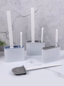 Brosse de toilette, brosse de salle de bain en silicone pour un nettoyage sans angle mort, brosse de nettoyage multifonctionnelle avec rangement mural, ensemble d'outils de nettoyage de salle de bain