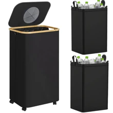140 Liter High Capacity Recycling Bin (With Lid), Room Garbage Can, Kitchen Trash Can, 37 Gallon Collapsible Indoor Trash Can (With 2 Reusable Trash Bags), Indoor Bottle Recycling Bin, Used For Collecting Glass, Paper, Plastic And Metal Bottles