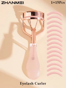 15件套玫瑰金透明粉色手柄睫毛夹、睫毛刷、睫毛夹替换垫套装，睫毛化妆工具套装，家用和商用一体化睫毛解决方案，方便旅行携带，价格实惠的化妆工具，女士礼物，情人节礼物 - 彩色 - 查看 11