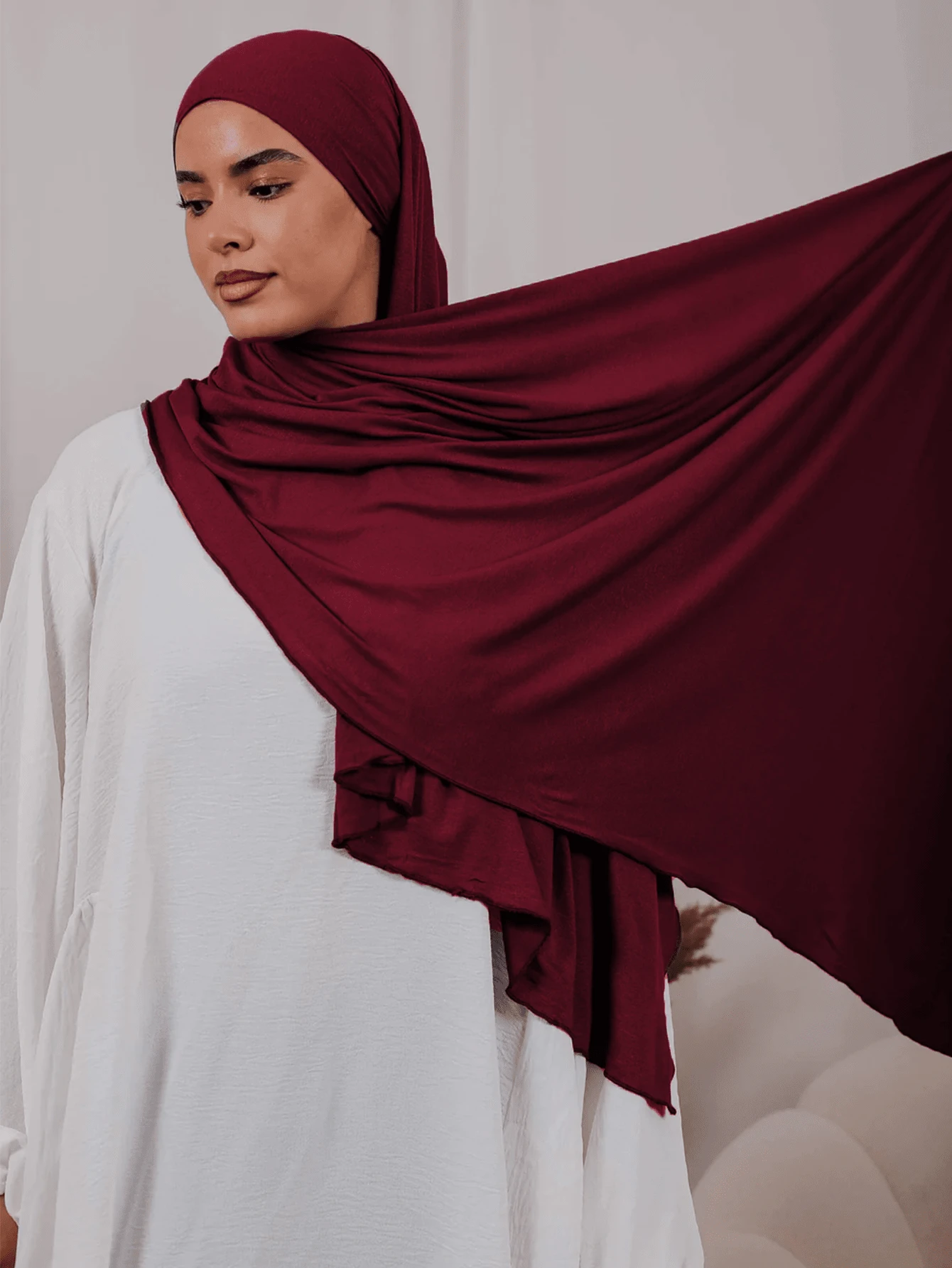 1 chiếc khăn choàng cổ mềm mại thanh lịch, chất liệu viscose thoải mái, đa chức năng dành cho nữ, thích hợp để mặc hàng ngày cho trang phục - Đỏ Bordeaux - Xem 1