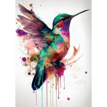 1PC Watercolor Colorful Birds Hummingbird Flower Wall Art Canvas Painting For Living Room Home Decor Optional Frame