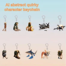 Tung Tung Tung Sahar，Tralalelo特拉拉拉系列人物钥匙扣，古怪抽象木人，穿鞋的鲨鱼，AI抽象人物，意大利山海经，背包挂饰，送给家人和朋友的小礼物 - 彩色 - 查看 2