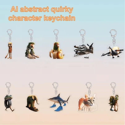 Tung Tung Tung Sahar，Tralalelo特拉拉拉系列人物钥匙扣，古怪抽象木人，穿鞋的鲨鱼，AI抽象人物，意大利山海经，背包挂饰，送给家人和朋友的小礼物