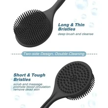 1pc Long Handle Double-Sided Silicone Bath Brush - Exfoliating Back Scrubber And Massage Sponge, For Deep Cleansing, Multiple Colors, Gentle Beige Care, Suitable For Men And Women, For Shower Or Bath Use, Exfoliating Bath Tool, Durable Silicone Brush