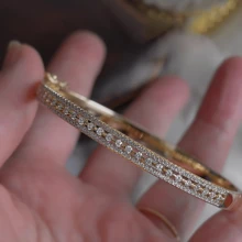 1 pièce Beau bracelet manchette en argent massif 925 avec nid d'abeille micro-pavé, cadeau de fête des femmes