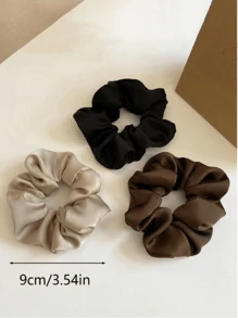 3pcsWomen Satin Scrunchie, Elegant Silky Hair Ties, Minimalist Solid Color Shiny Hair Accessories For Ponytail And Everyday Use