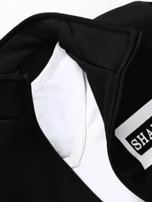 Men's Solid Color Casual Sportswear Set With Letter Printing - màu đen - Xem 4