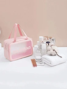 1 pièce Sac cosmétique en PVC rose, Trousse de toilette transparente de grande capacité, Sac de toilette portable imperméable en PU, Organisateur de voyage pour femme