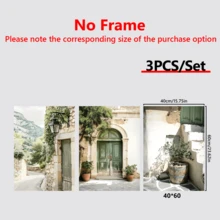 3件套波西米亚风墙饰套装，绿色马略卡风格门挂海报，橄榄树和花卉植物主题墙画，简约家居装饰，适用于客厅、卧室、浴室、厨房、办公室，帆布材质（可选画框）