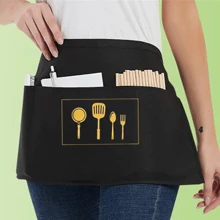 1pc Custom Graphic Half-Length Apron, Waterproof Anti-Fouling Waitress/Kitchen/Home/Holiday Gift Apron, Black
