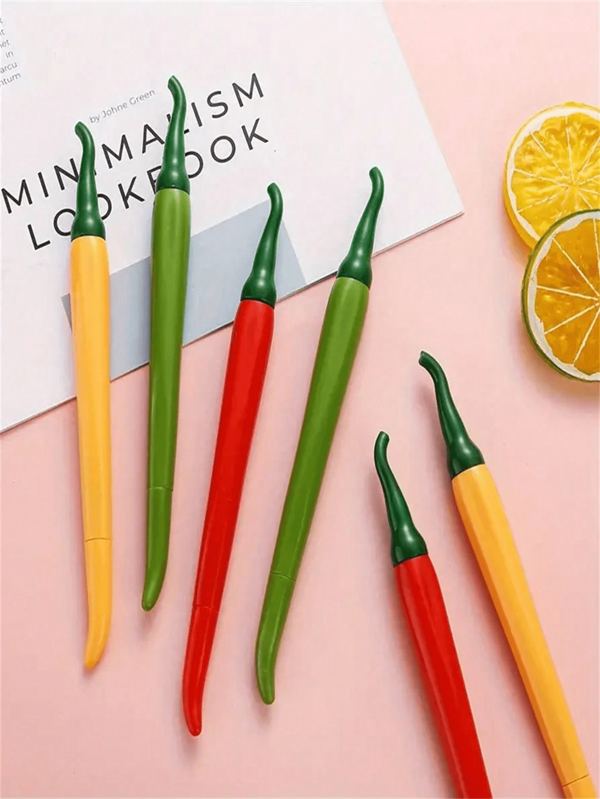 6/3/2pcs Unique Chili Shaped Unisex Pens, Quick Drying Ink Suitable For Students, Office Signature Pens, Creative Office Supplies, Vibrant And Fashionable, Can Be Used As Desk Decor