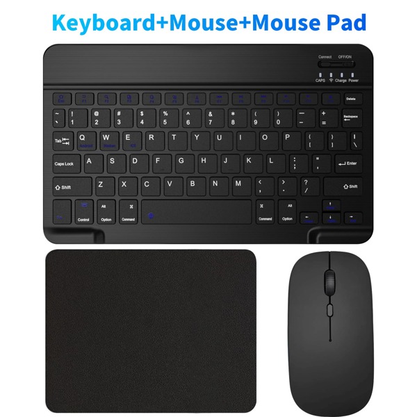 Bluetooth Keyboard With Mouse And Mouse Pad Combo,Portable Wireless Keyboard (150mAh) Mouse Set Compatible With Samsung Tablet Apple IPad IOS 13 And Above Phone Smartphone Android Windows(Black)