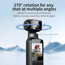 便携式 4K 运动相机，配备 270° 旋转镜头和 1.33 英寸 CMOS 传感器 - 可通过 USB 充电，内置麦克风，轻巧设计，适用于 VLOG、直播、户外探险、视频博客 | 旋转镜头相机 | 耐用的 VLOG 相机