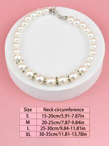 Collar con perlas para mascotas, elegante collar de perlas y strass para gatos y perros - Plateado - Ver 2
