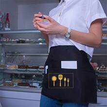 1pc Custom Graphic Half-Length Apron, Waterproof Anti-Fouling Waitress/Kitchen/Home/Holiday Gift Apron, Black
