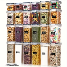 5/7/10/12/15/18/24/30 Pieces Sealed Food Storage Containers With Lids - Plastic Kitchen Storage Containers For Organizing And Storing Cereals, Rice, Pasta, Flour And Sugar With Labels And Pens Included.