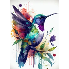 1PC Watercolor Colorful Birds Hummingbird Flower Wall Art Canvas Painting For Living Room Home Decor Optional Frame