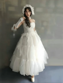 1 件女式长白色衬裙，双层水晶欧根纱 + 1 层衬里，长度 80 厘米，无骨衬裙，洛丽塔日常裙，芭蕾舞短裙，延长衬裙，白色，无骨衬裙，可调节洛丽塔衬裙，柔软女孩裙，薄纱裙，云裙箍，可穿外套短/长裙，新娘婚纱礼服服装角色扮演配饰衬裙，舞裙秋季女士服装 - 白色 - 查看 3