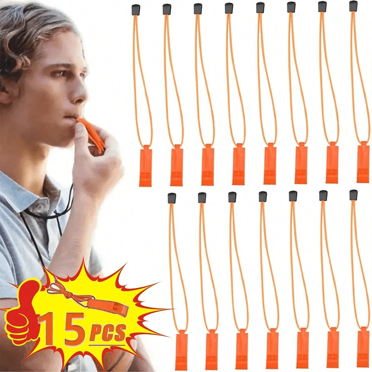 15 Pzs Silbato De Emergencia Auxilio Supervivencia Rescate - Naranja - Ver 1