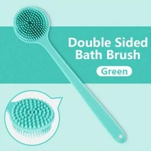 1pc Long Handle Double-Sided Silicone Bath Brush - Exfoliating Back Scrubber And Massage Sponge, For Deep Cleansing, Multiple Colors, Gentle Beige Care, Suitable For Men And Women, For Shower Or Bath Use, Exfoliating Bath Tool, Durable Silicone Brush