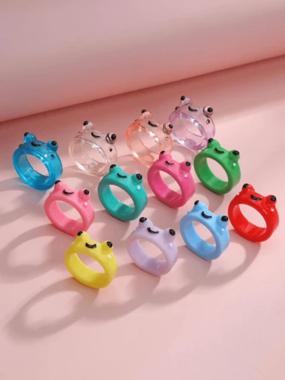 10 st/förpackning söta tecknade grodor i harts, färgglada transparenta accessoarer, slumpmässiga stilar, mångsidiga för vardagsbruk, festgåvor eller presenter