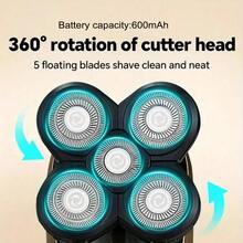 Afeitadora eléctrica inalámbrica recargable por USB, resistente al agua, para hombres, con kit de recorte y arreglo de barba - Negro - Ver 5