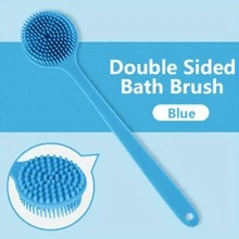 1pc Long Handle Double-Sided Silicone Bath Brush - Exfoliating Back Scrubber And Massage Sponge, For Deep Cleansing, Multiple Colors, Gentle Beige Care, Suitable For Men And Women, For Shower Or Bath Use, Exfoliating Bath Tool, Durable Silicone Brush
