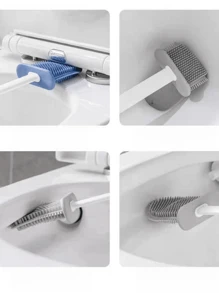 Brosse de toilette, brosse de salle de bain en silicone pour un nettoyage sans angle mort, brosse de nettoyage multifonctionnelle avec rangement mural, ensemble d'outils de nettoyage de salle de bain