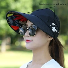 Sombrero de ala ancha para mujer 2025 - Protector, plegable y transpirable, decorado con perlas falsas y flores, sombrero de playa con escote, adecuado para playa, picnic y actividades al aire libre, sombrero de protección solar