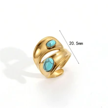 VKHK 1pc 18K Gold Plated Stainless Steel Turquoise Decor Open Ring, Suitable For Women's Daily Wear & Wedding, Gift