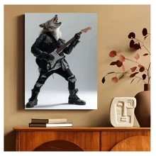 1pc Frameless Fun Animal Playing Guitar Posters Fashion Fox Bear Vintage Painting Printed Canvas Wall Arts Modern Living Room Bedroom Dormitory Bar Club Wall Decoration Home Decoration